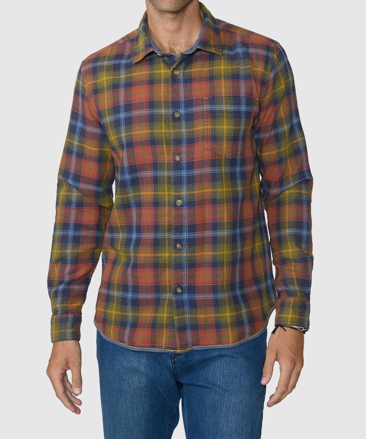 Mens multicolor plaid long-sleeve shirt with spread collar and button front, Westport Lifestyle Men's Big & Tall