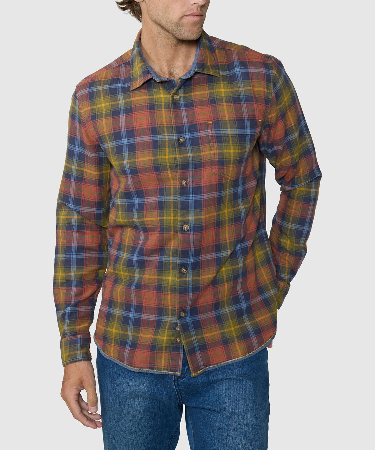 Long-sleeve multicolor plaid sport shirt with spread collar and button front, Westport Lifestyle Men's Big & Tall