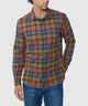 Long-sleeve multicolor plaid sport shirt with spread collar and button front