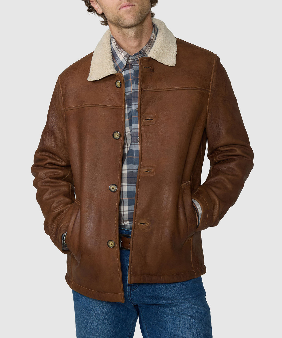 Westport Black Hip Length Leather Jacket, Men's Big & Tall