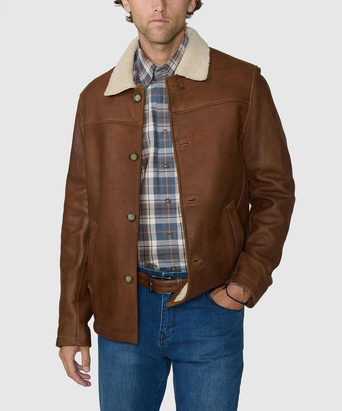 Westport Black Hip Length Leather Jacket, Men's Big & Tall