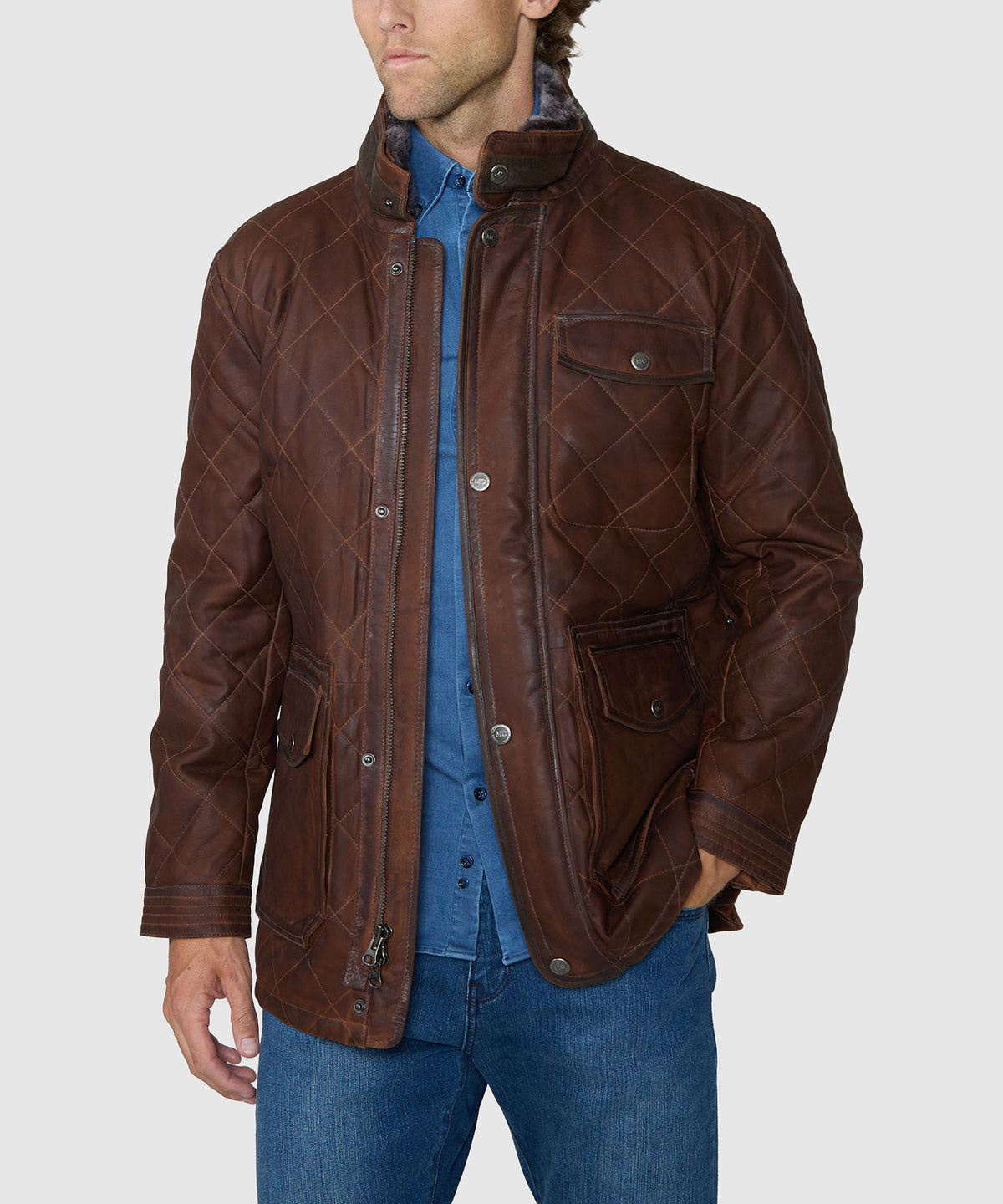 Westport Black Waxed Goat Suede Leather Jacket - Bourbon, Men's Big & Tall