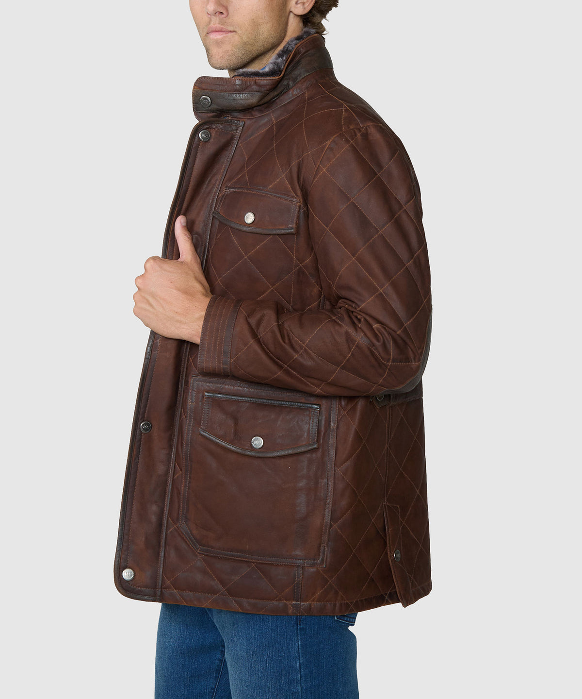 Westport Black Waxed Goat Suede Leather Jacket - Bourbon, Men's Big & Tall