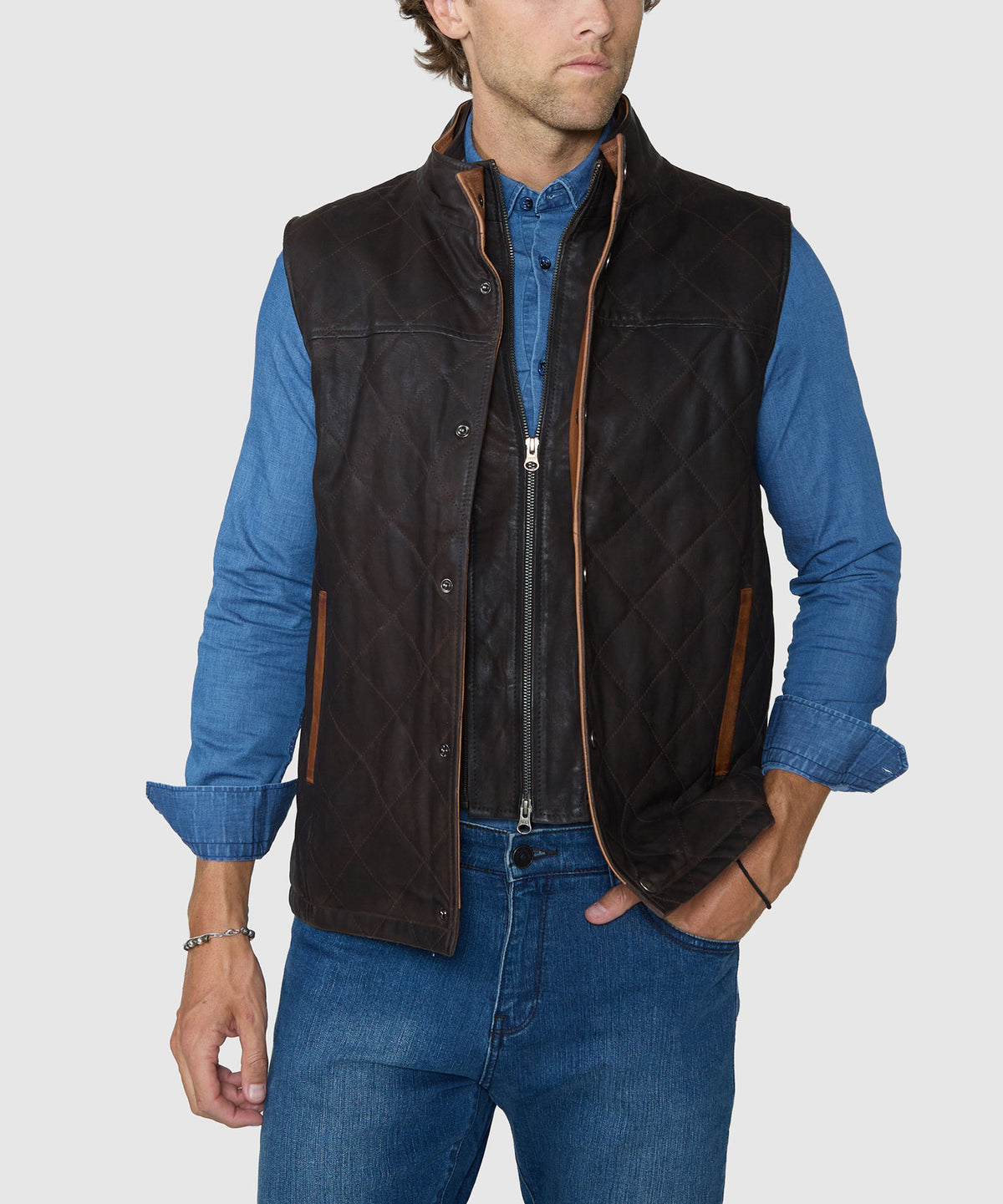 Westport Black Waxed Goat Suede Vest - Espresso, Men's Big & Tall