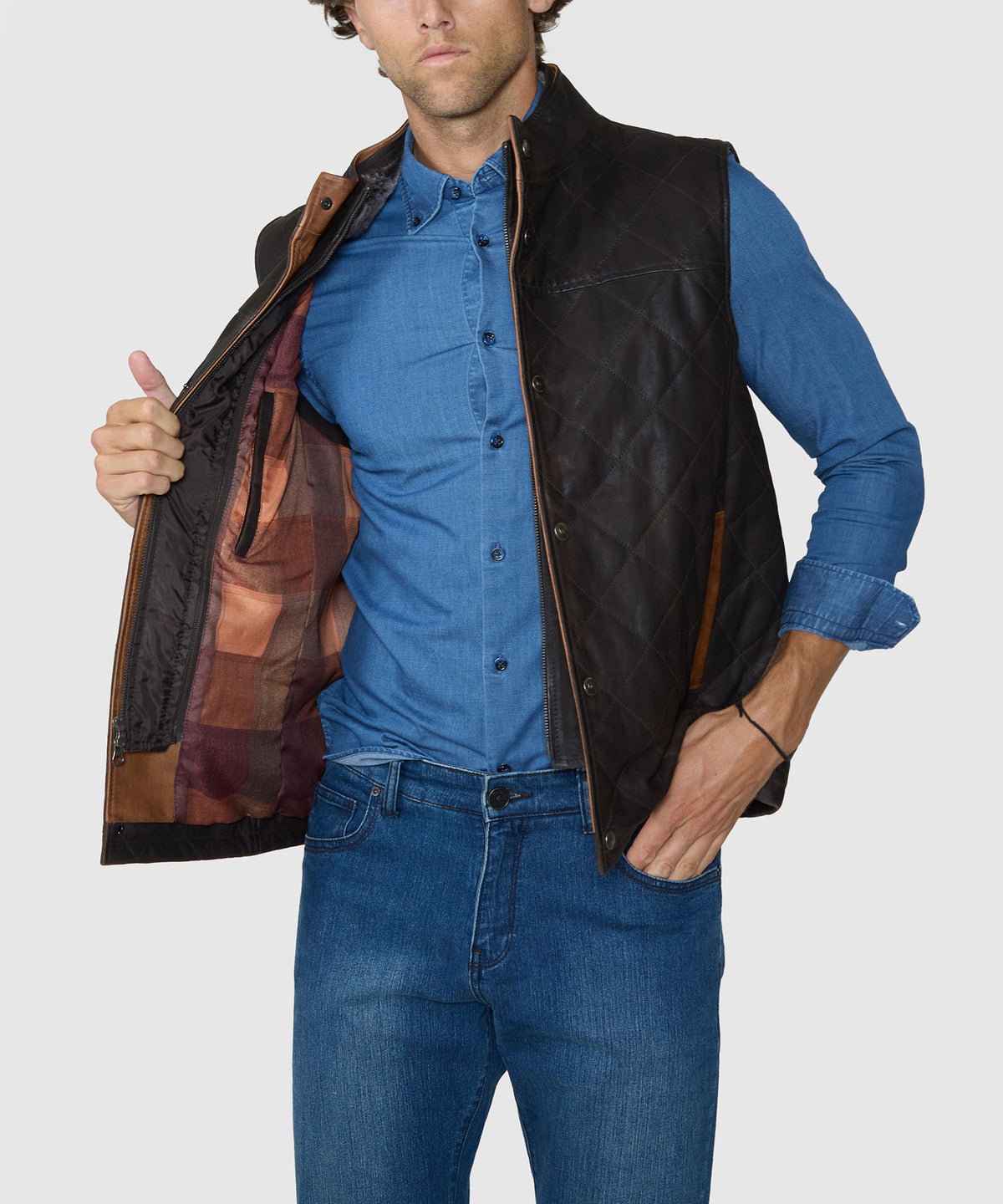 Westport Black Waxed Goat Suede Vest - Espresso, Men's Big & Tall