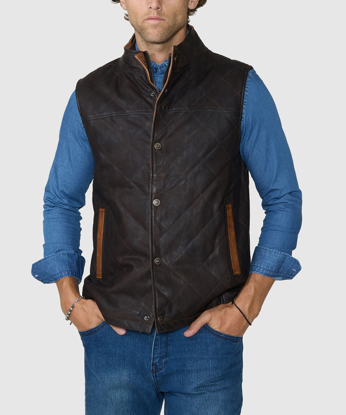 Westport Black Waxed Goat Suede Vest - Espresso, Men's Big & Tall