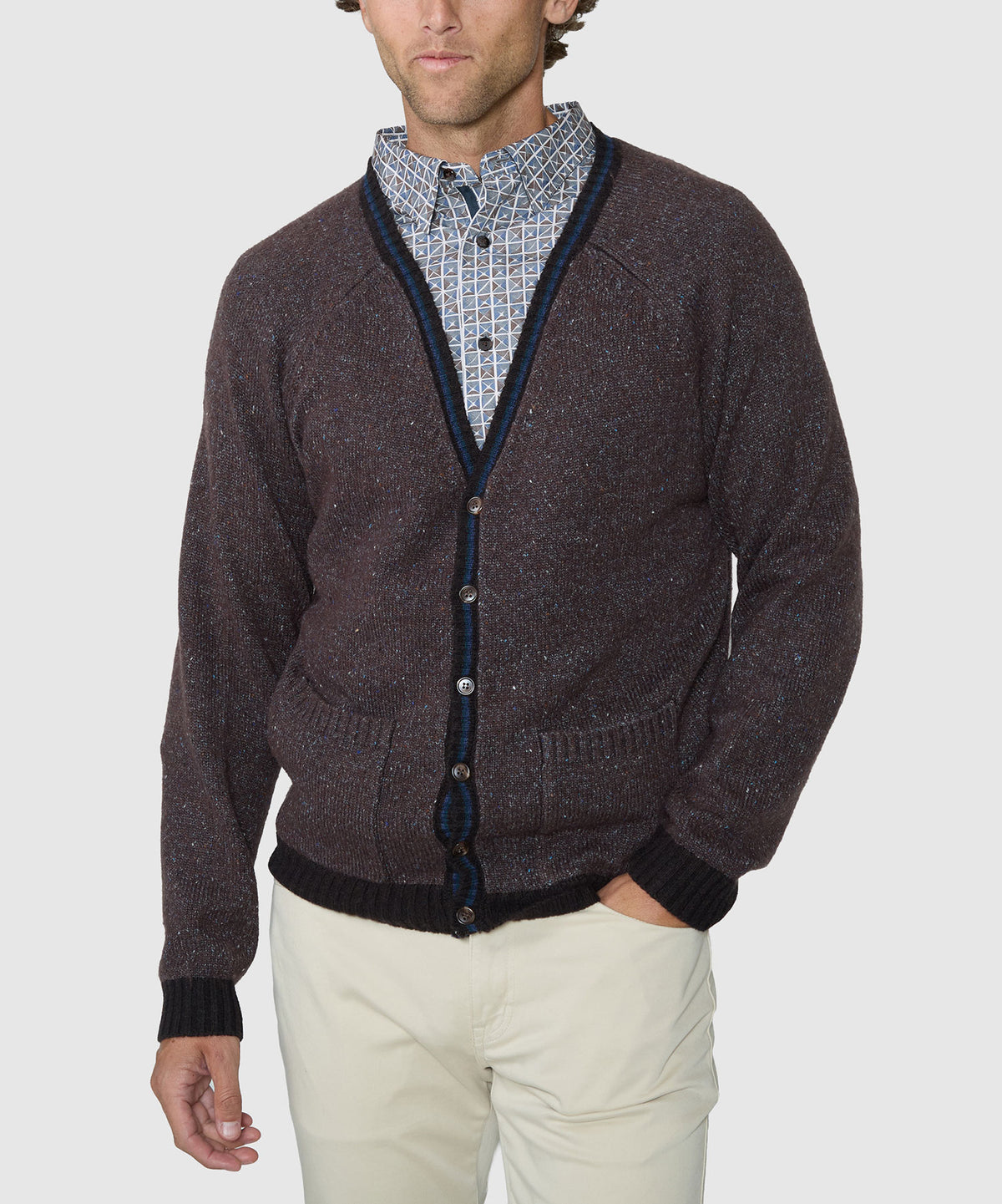 Westport Black Pocket Tweed Cardigan - Chocolate, Men's Big & Tall