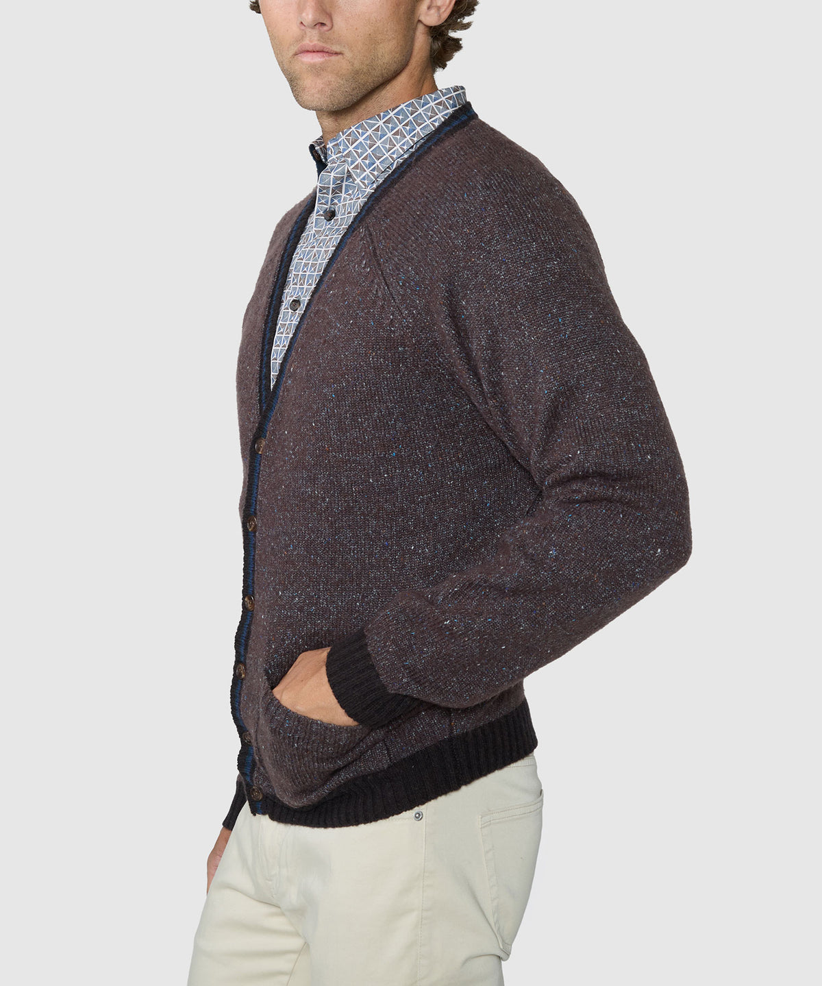 Westport Black Pocket Tweed Cardigan - Chocolate, Men's Big & Tall