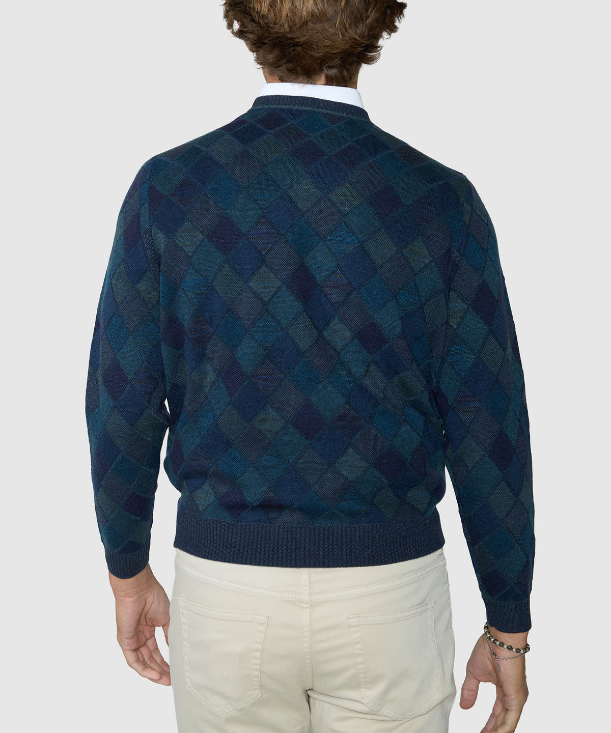 Westport Black Diamond Textured V-Neck Sweater - Forest, Men's Big & Tall