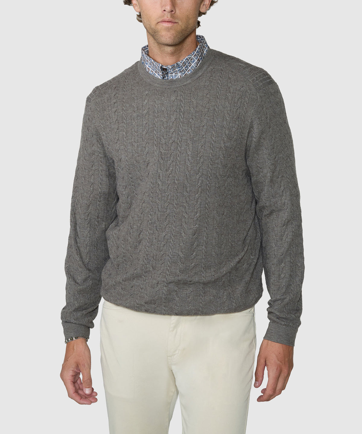 Westport Black Sanded Twist Cable Crew Sweater - Leaf, Men's Big & Tall