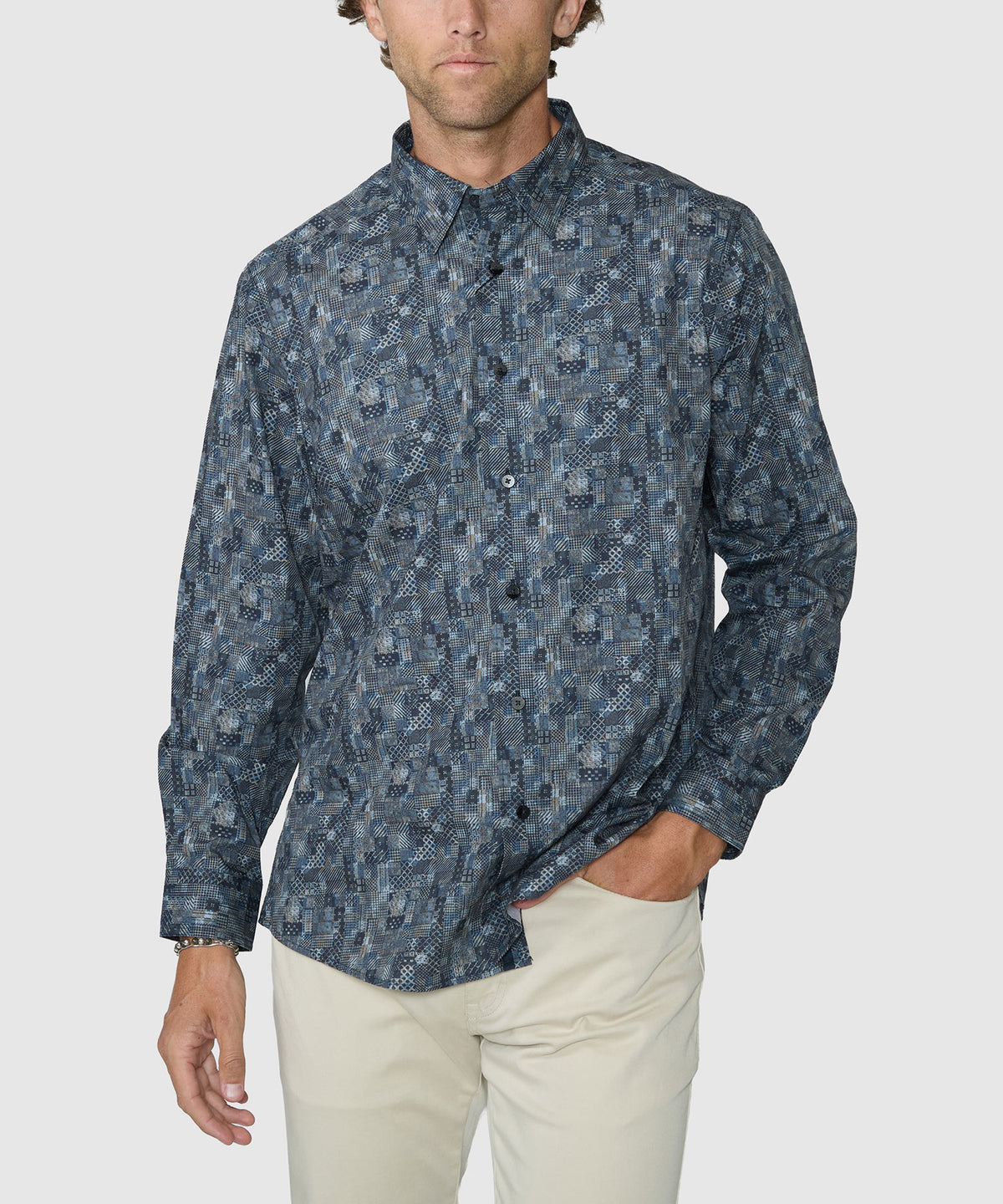 Westport Black Patch Print Sport Shirt - Eucalyptus, Men's Big & Tall