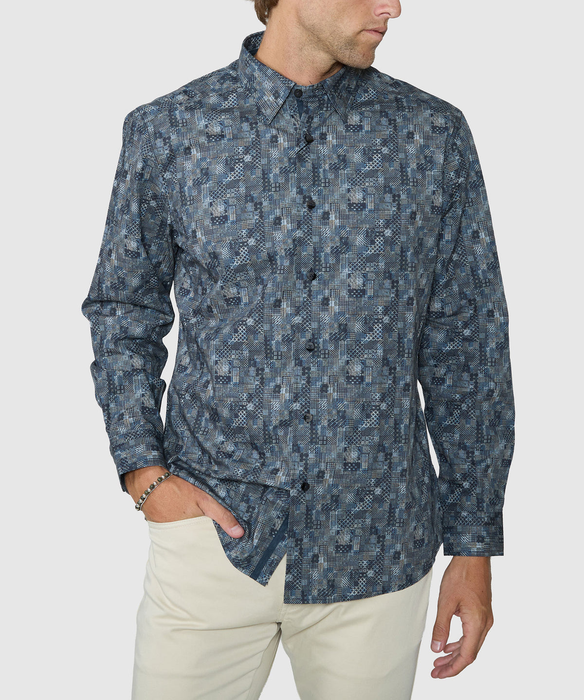 Westport Black Patch Print Sport Shirt - Eucalyptus, Men's Big & Tall