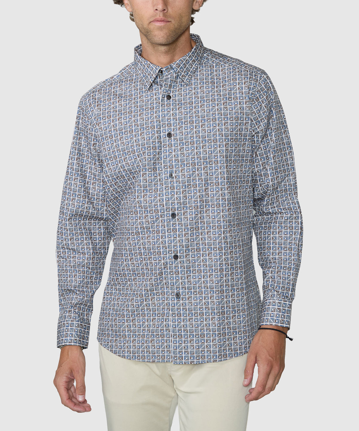 Westport Black Quad Squares Print Sport Shirt, Men's Big & Tall