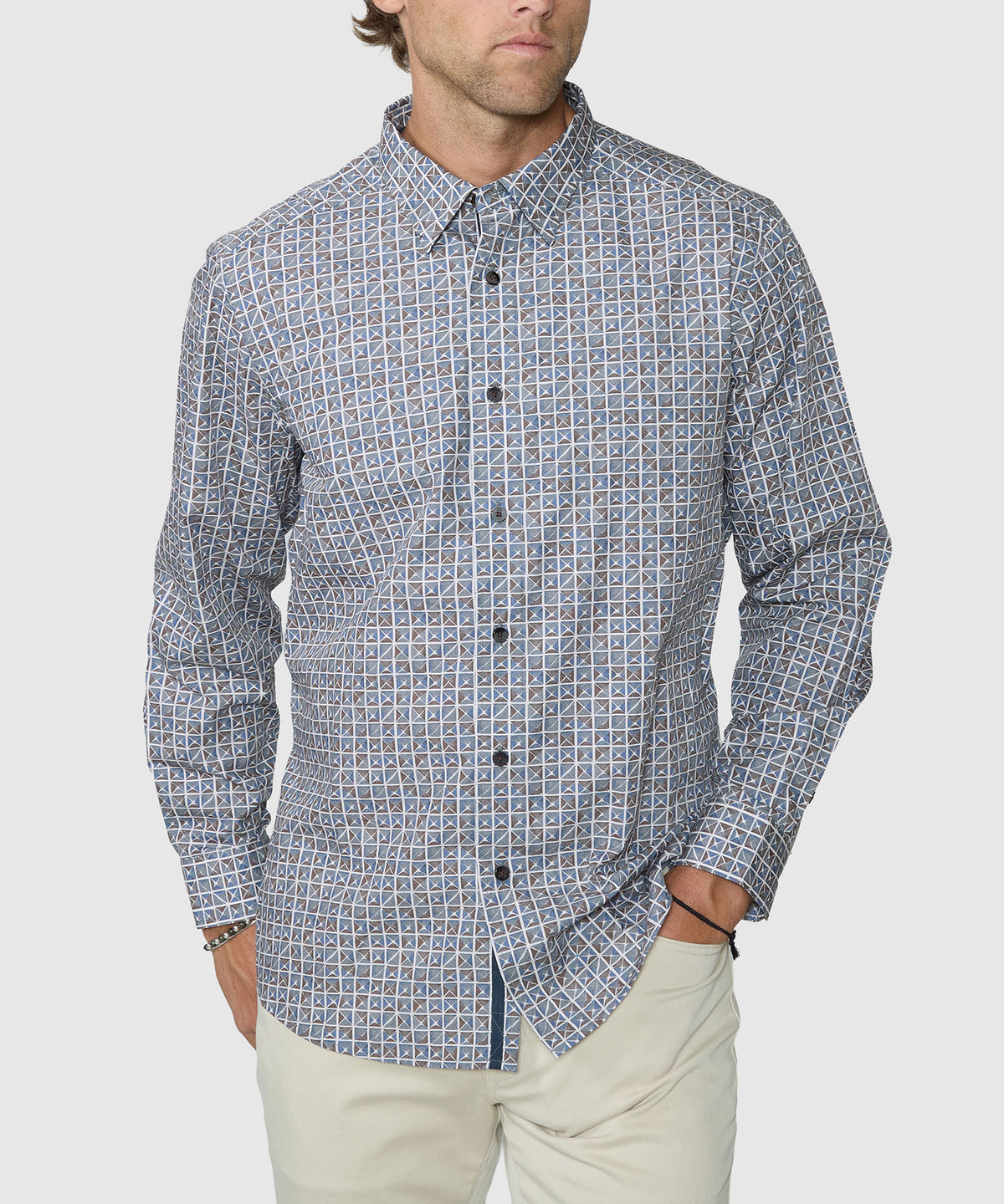 Westport Black Quad Squares Print Sport Shirt, Men's Big & Tall
