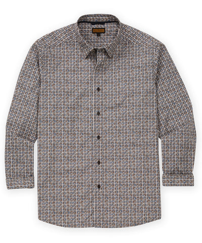 Westport Black Quad Squares Print Sport Shirt, Men's Big & Tall