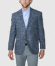Blue plaid two-button sport coat with notched lapels and flap pockets