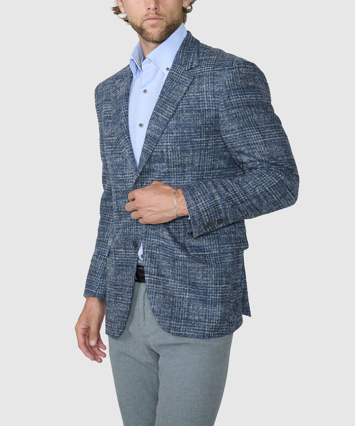 Blue plaid two-button sport coat with side vents and notched lapels, Coppley Men's Big & Tall
