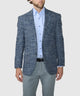 Blue plaid two-button sport coat, tailored front with covered buttons