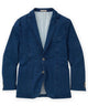 Indigo denim knit sport coat, notch lapels, two-button front, flap patch pockets
