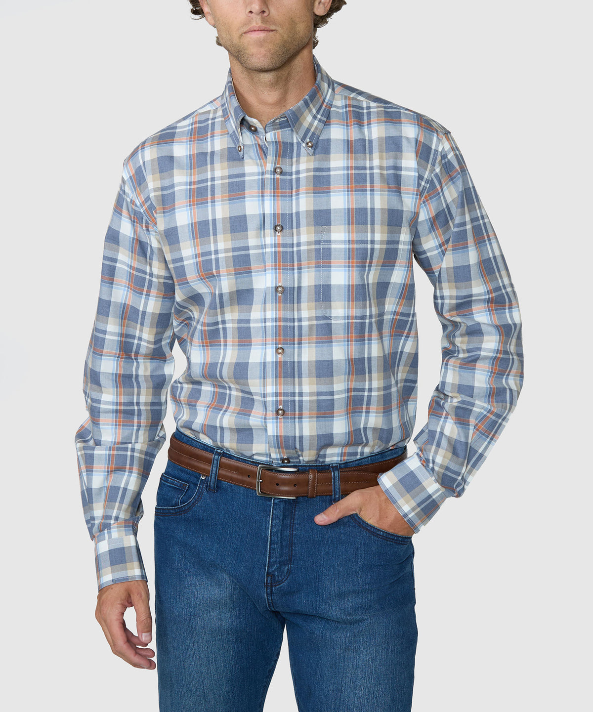 Westport Black Long Sleeve Button-Down Collar Cotton Wool Sport Shirt, Men's Big & Tall