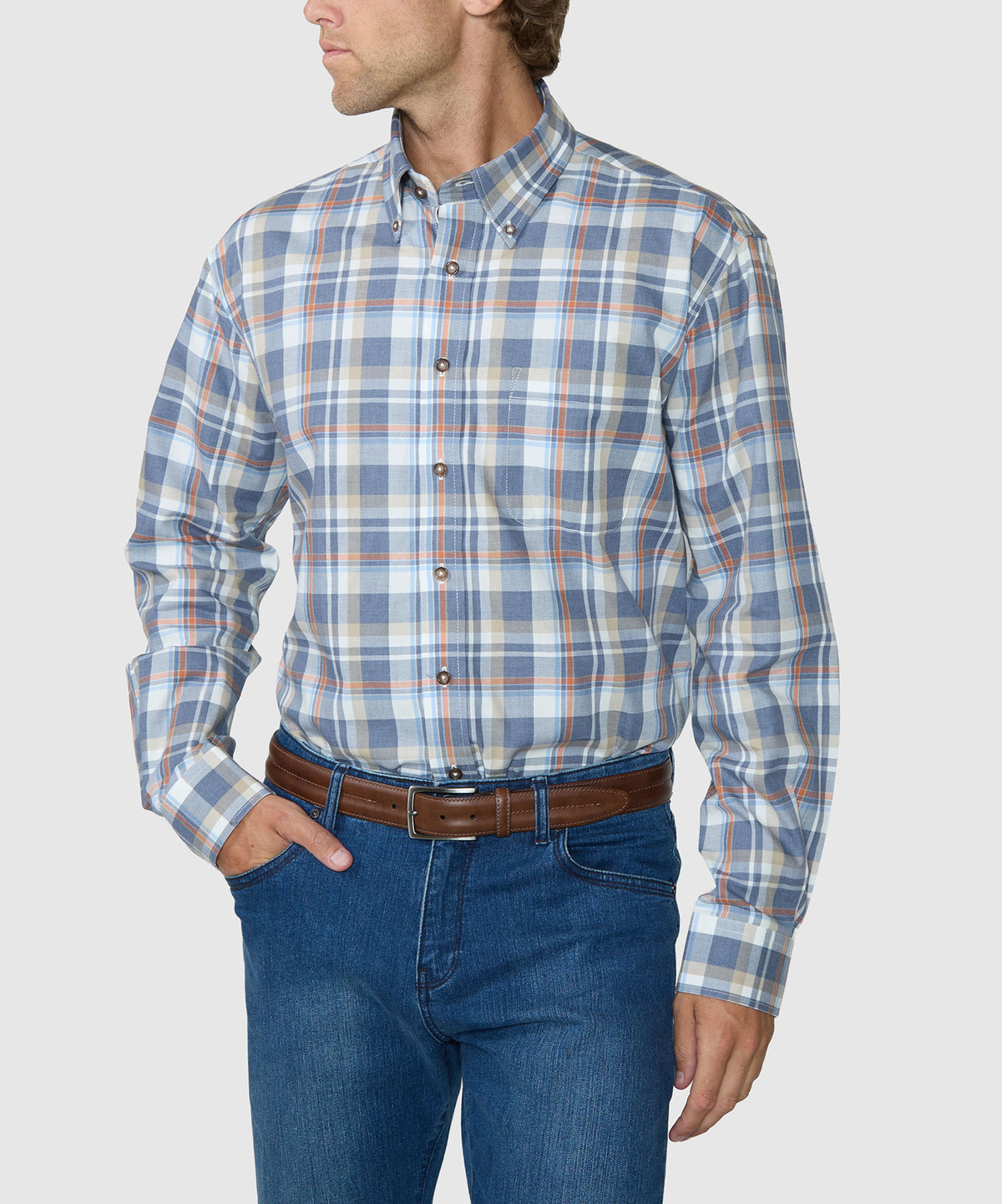 Westport Black Long Sleeve Button-Down Collar Cotton Wool Sport Shirt, Men's Big & Tall