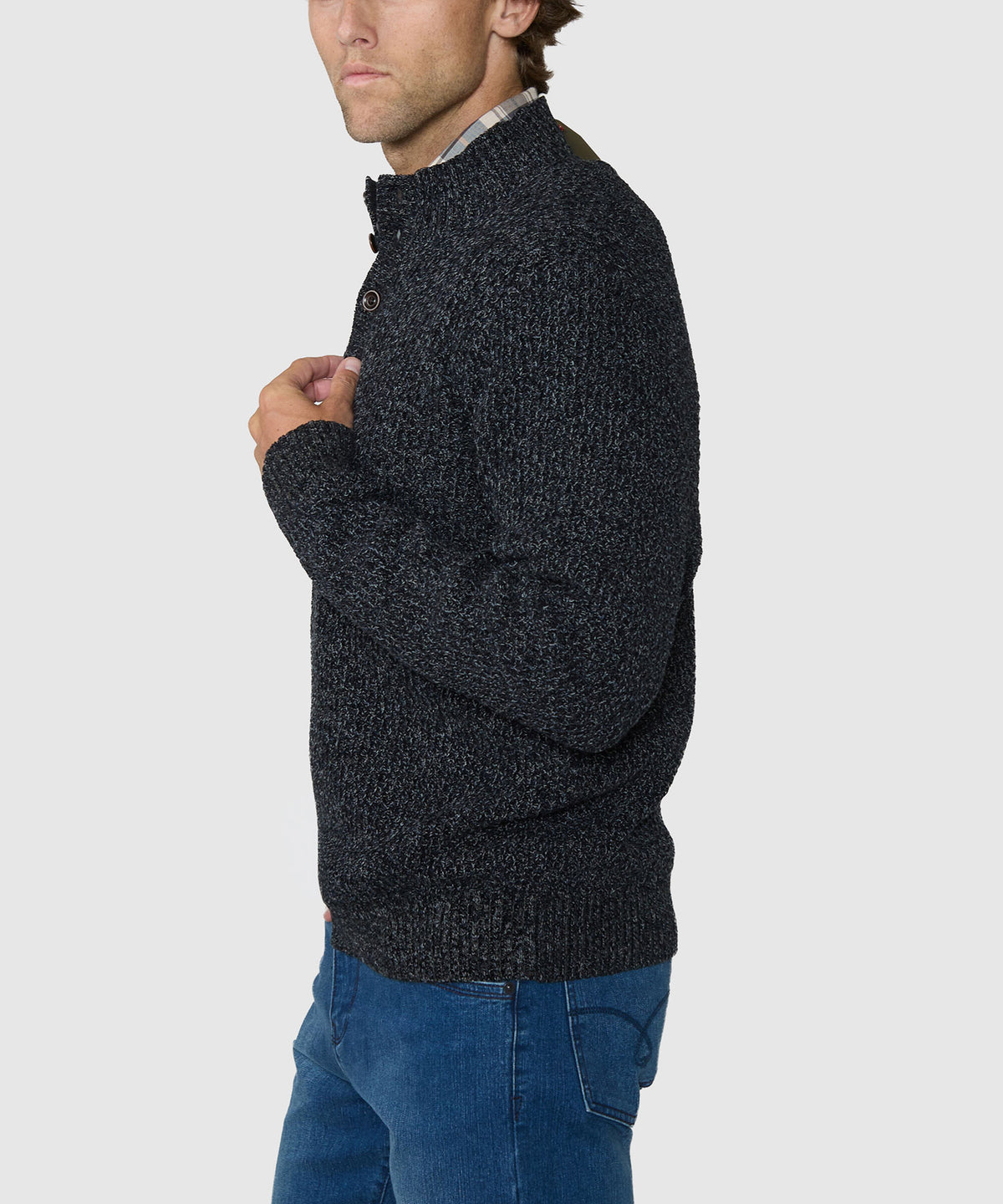 Westport Black Brentwood Chenille Button Mock Sweater - Charcoal, Men's Big & Tall
