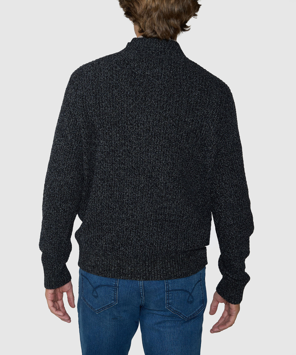 Westport Black Brentwood Chenille Button Mock Sweater - Charcoal, Men's Big & Tall