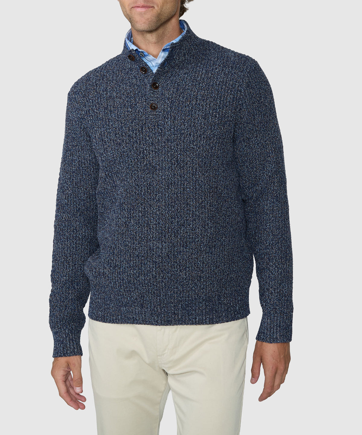 Westport Black Brentwood Chenille Button Mock Sweater - Navy, Men's Big & Tall