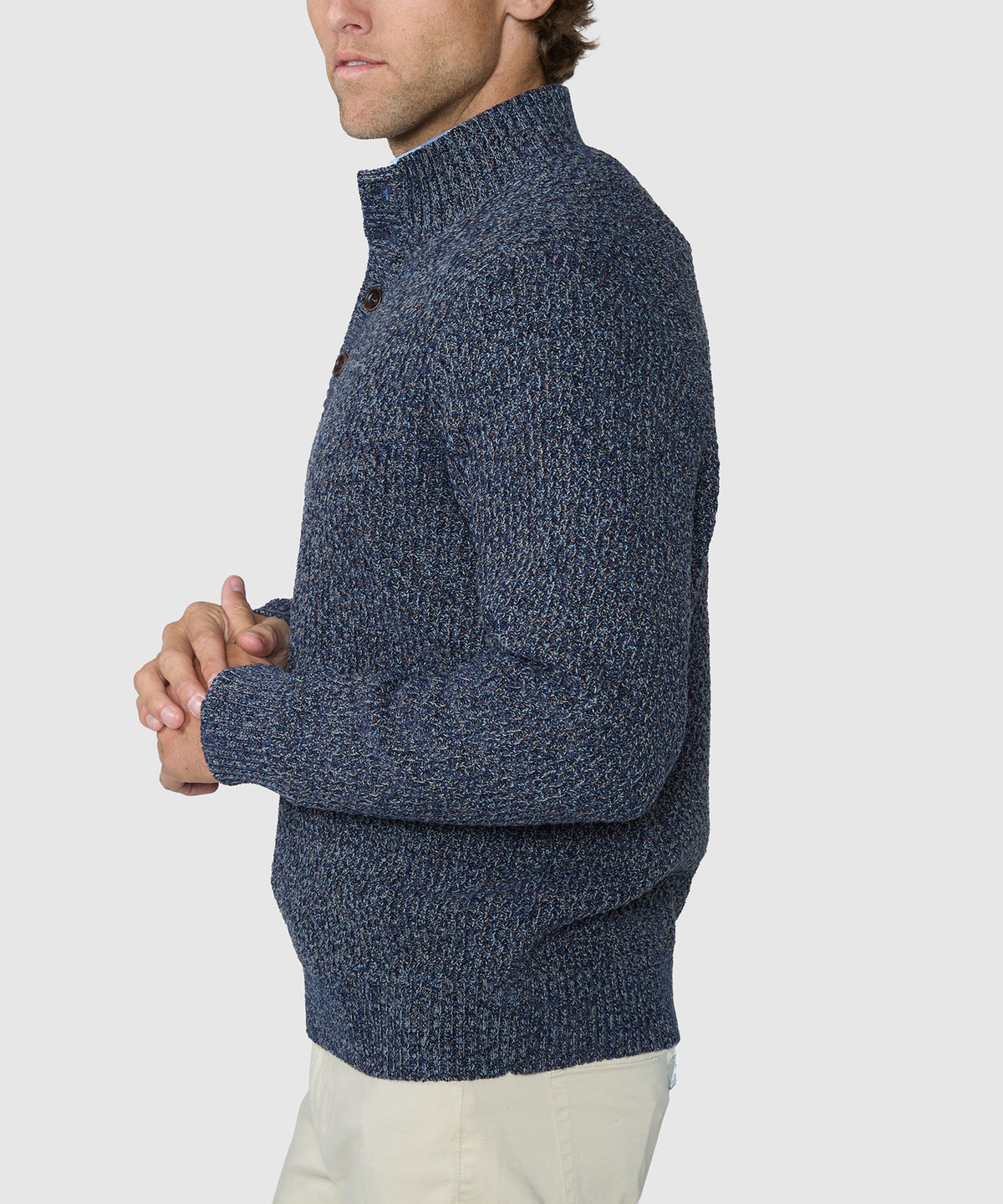 Westport Black Brentwood Chenille Button Mock Sweater - Navy, Men's Big & Tall