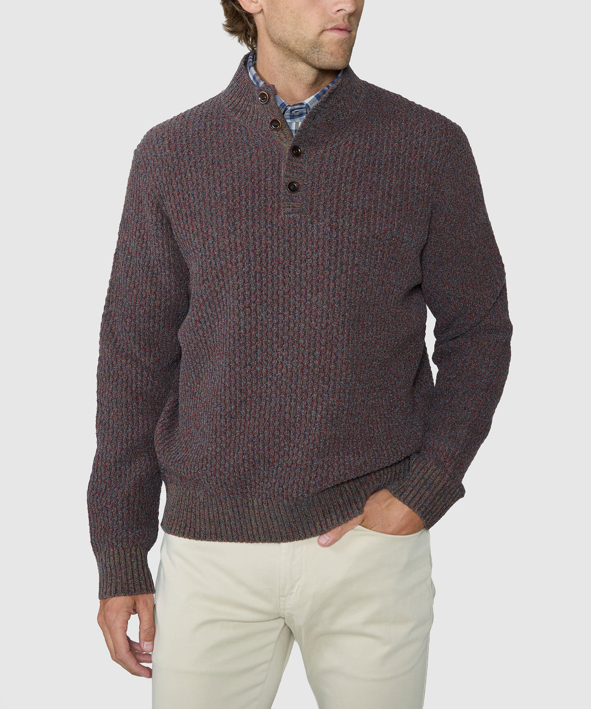 Westport Black Brentwood Chenille Button Mock Sweater - Rust, Men's Big & Tall