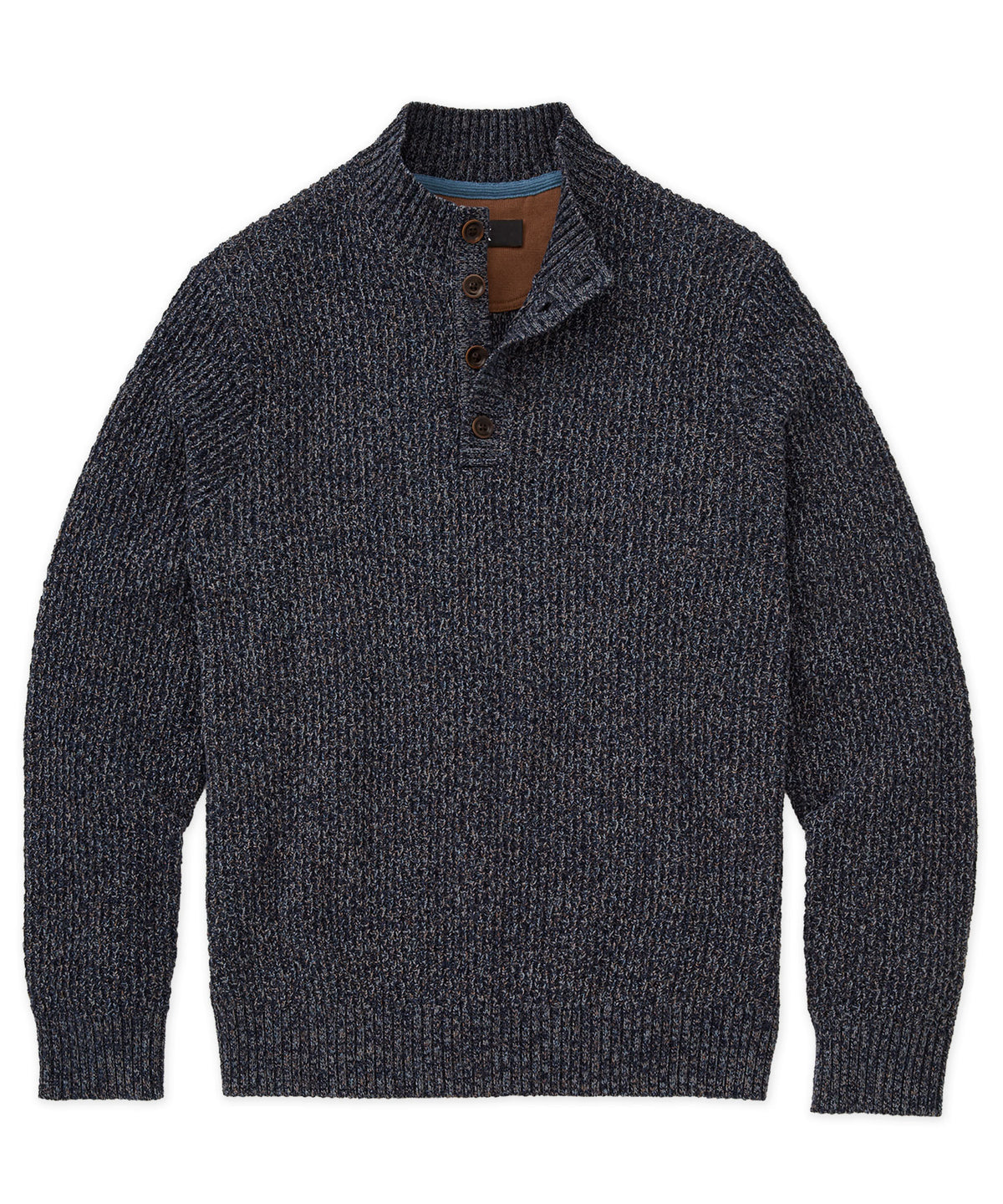 Westport Black Brentwood Chenille Button Mock Sweater - Navy, Men's Big & Tall
