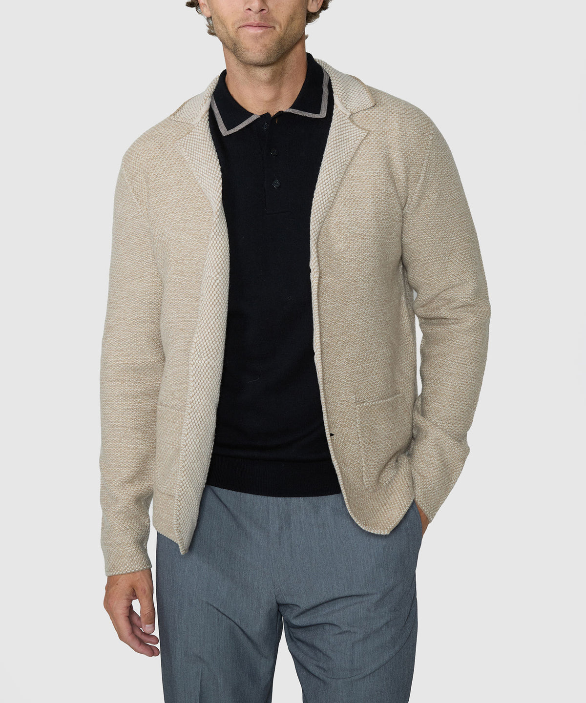 Westport Black Tribeca Popcorn Stitch Blazer - Natural, Men's Big & Tall