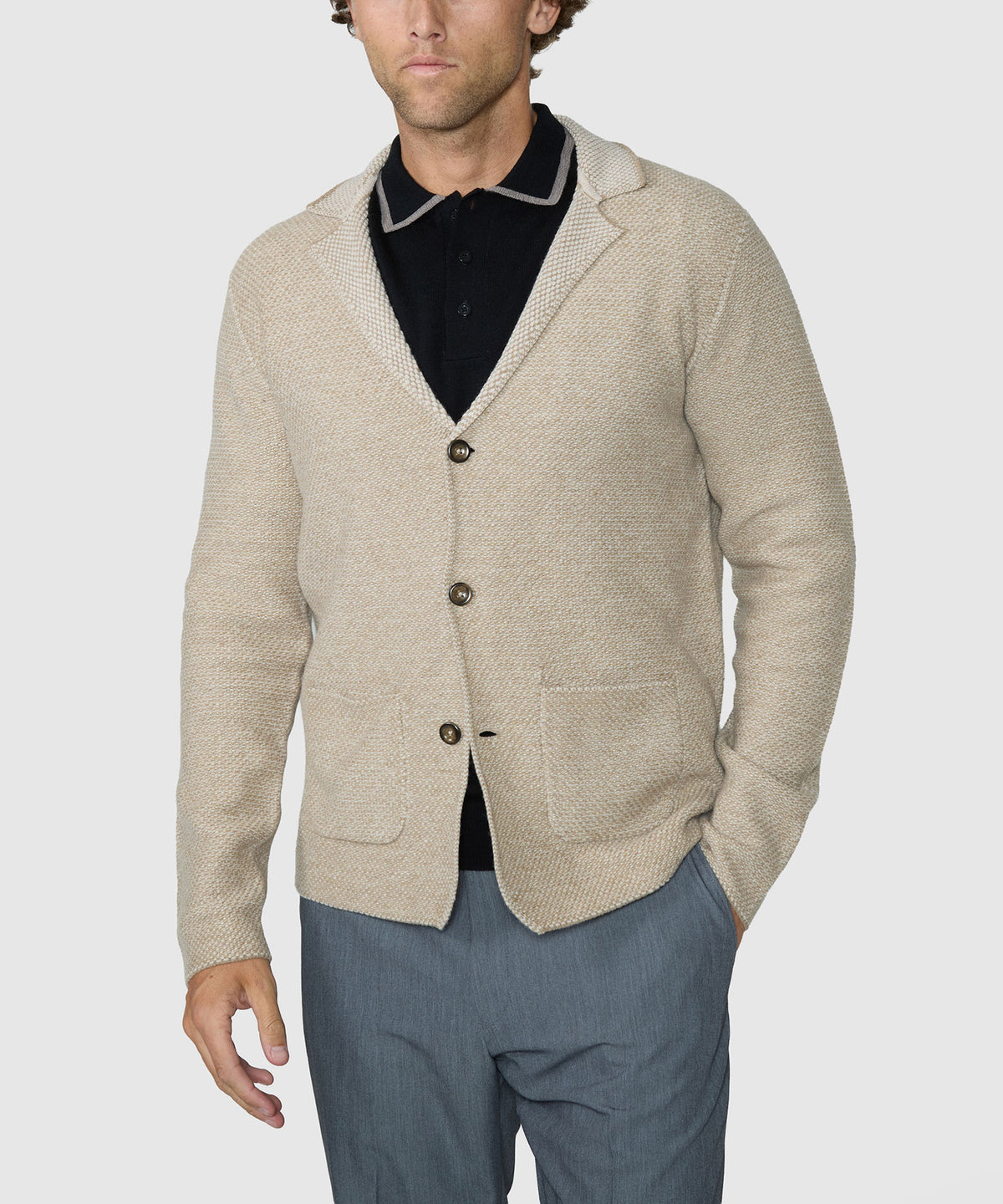 Westport Black Tribeca Popcorn Stitch Blazer - Natural, Men's Big & Tall