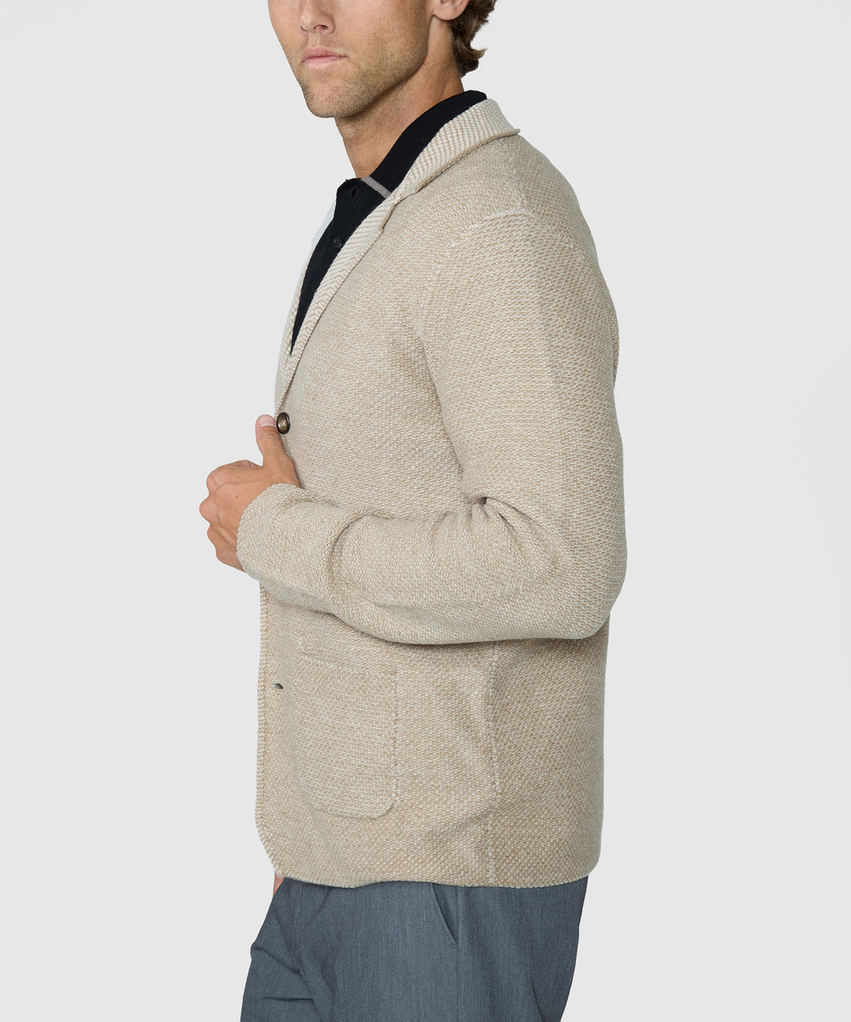 Westport Black Tribeca Popcorn Stitch Blazer - Natural, Men's Big & Tall