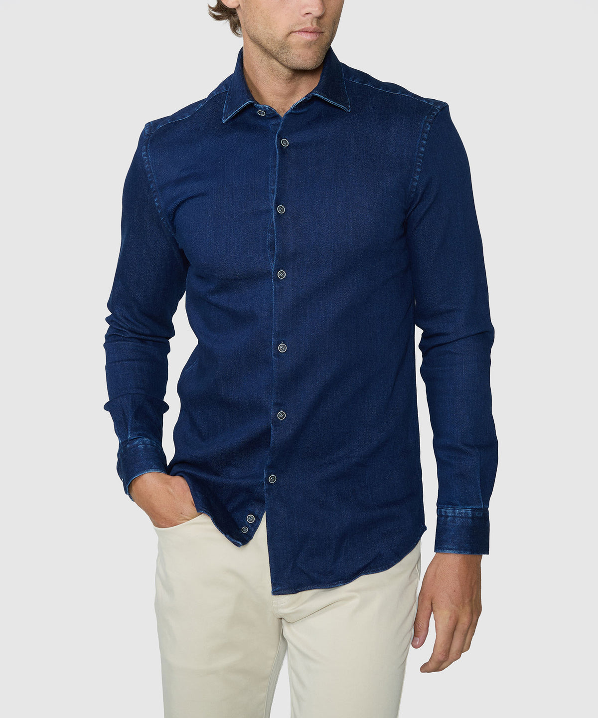 Westport Lifestyle Long Sleeve Spread Collar Sport Shirt - Denim, Men's Big & Tall