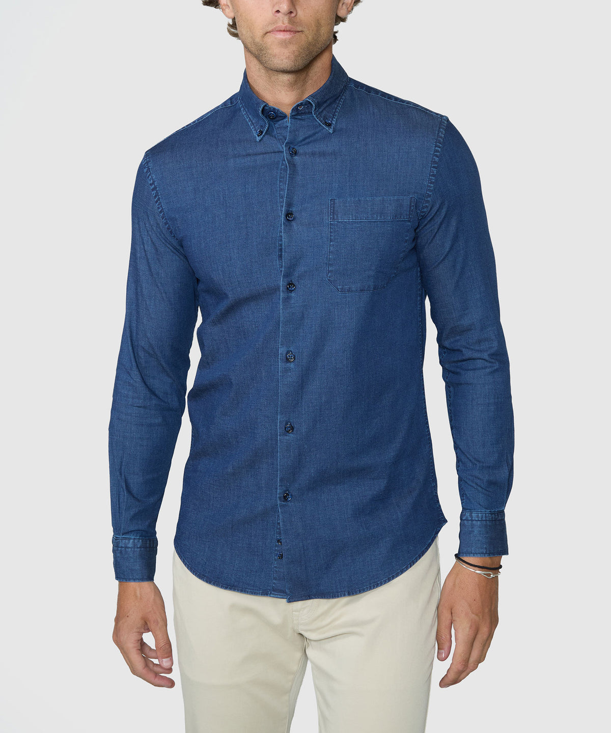 Westport Black Long Sleeve Button-Down Collar Denim Sport Shirt, Men's Big & Tall