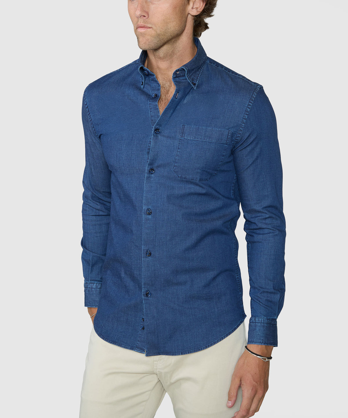 Westport Black Long Sleeve Button-Down Collar Denim Sport Shirt, Men's Big & Tall