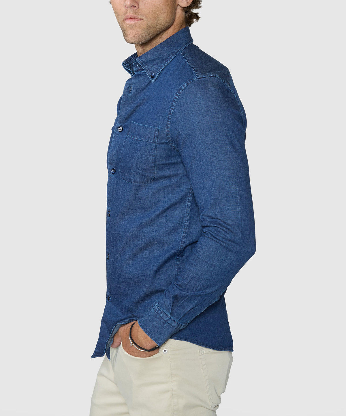 Westport Black Long Sleeve Button-Down Collar Denim Sport Shirt, Men's Big & Tall