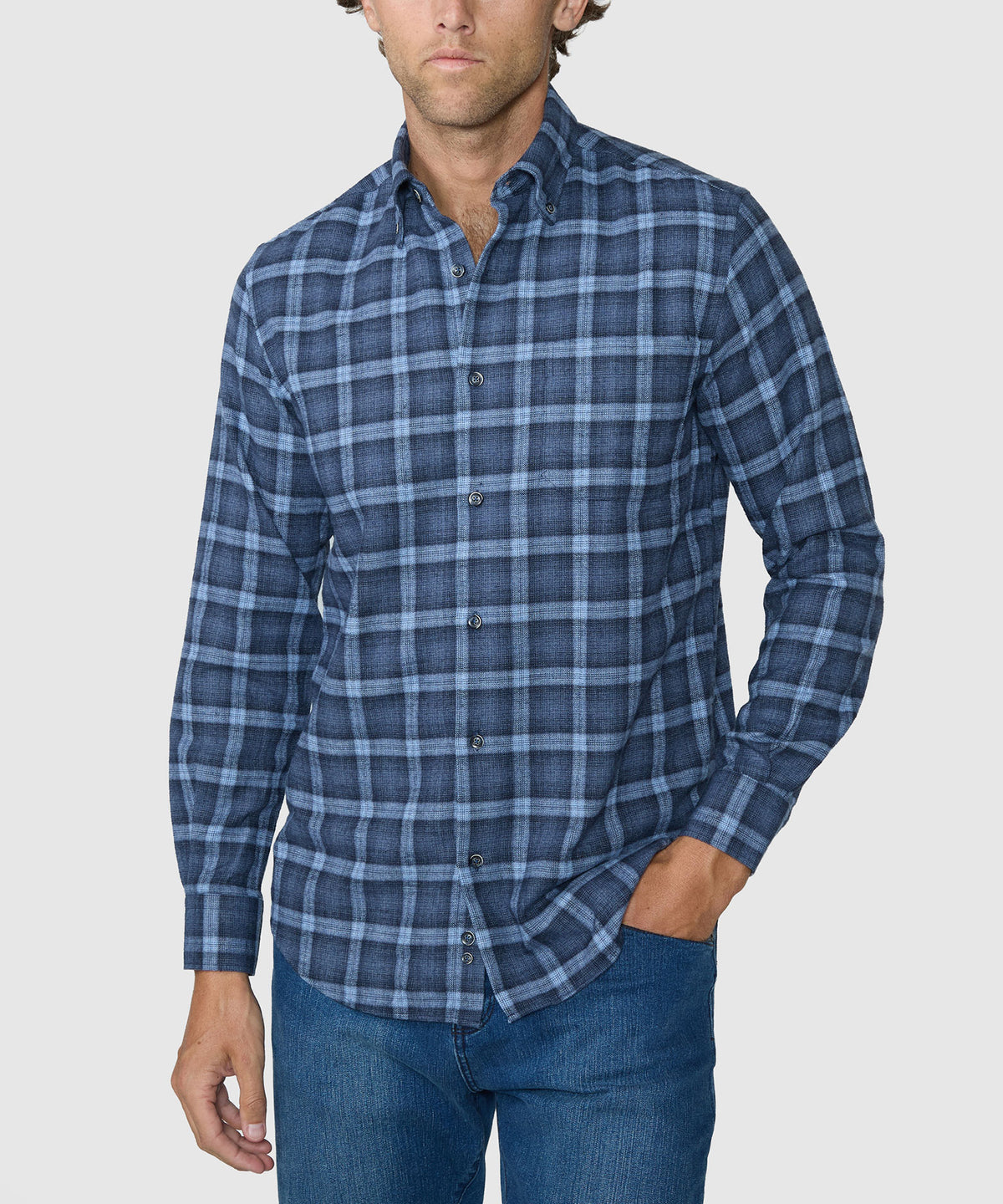 Westport Lifestyle Long Sleeve Field Day Flannel Sport Shirt - Blue, Men's Big & Tall