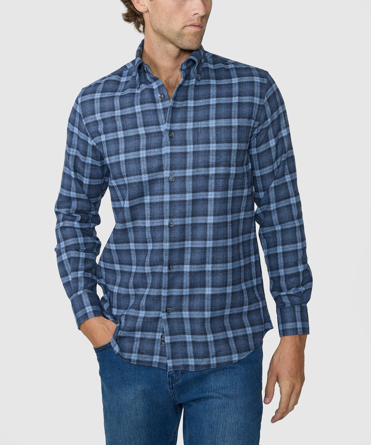 Westport Lifestyle Long Sleeve Field Day Flannel Sport Shirt - Blue, Men's Big & Tall