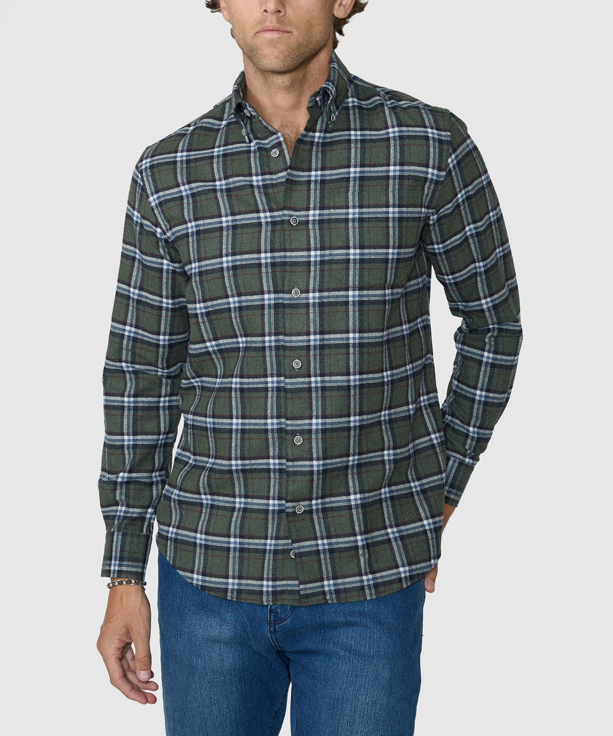 Westport Lifestyle Long Sleeve Field Day Flannel Sport Shirt - Olive, Men's Big & Tall
