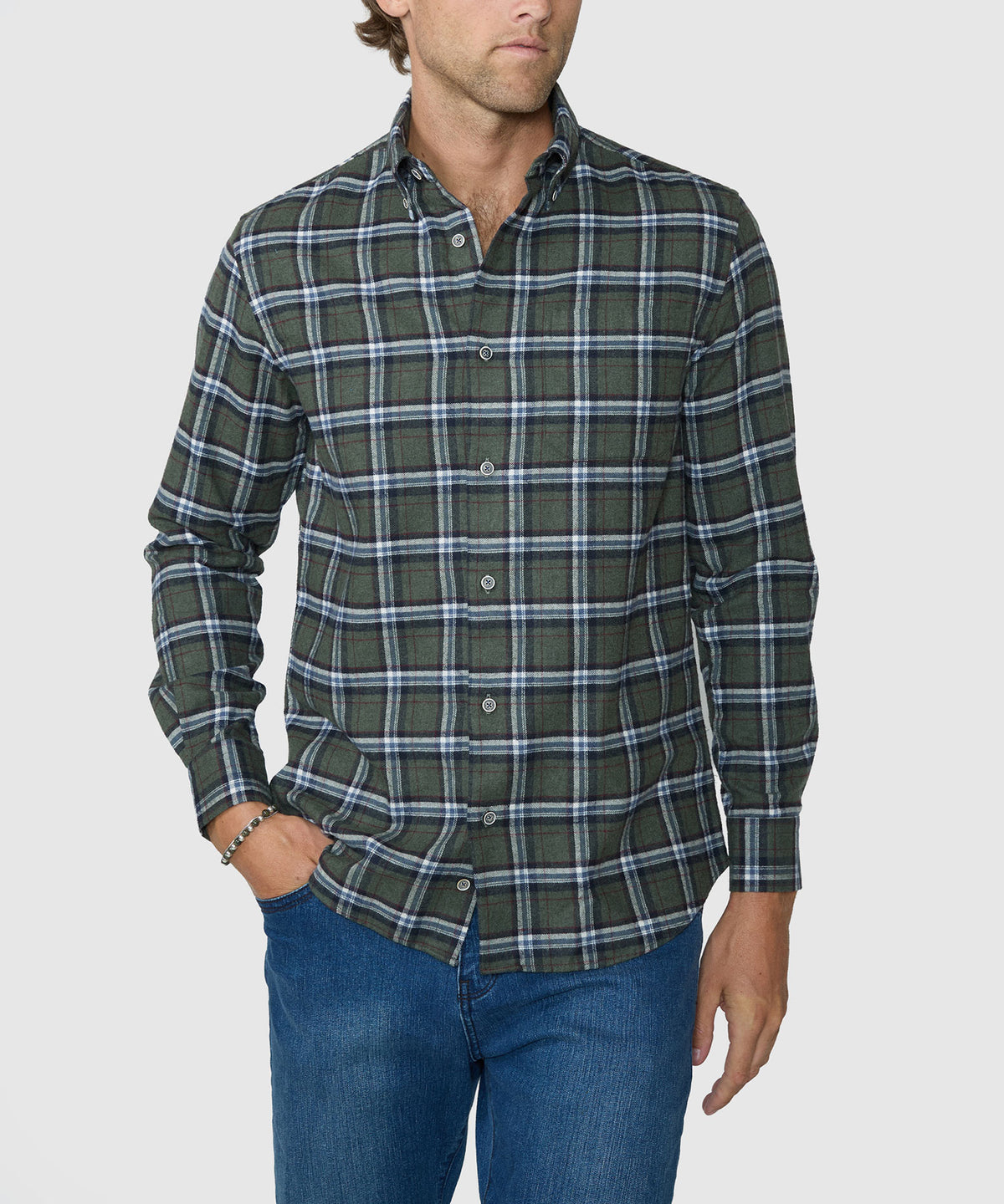 Westport Lifestyle Long Sleeve Field Day Flannel Sport Shirt - Olive, Men's Big & Tall