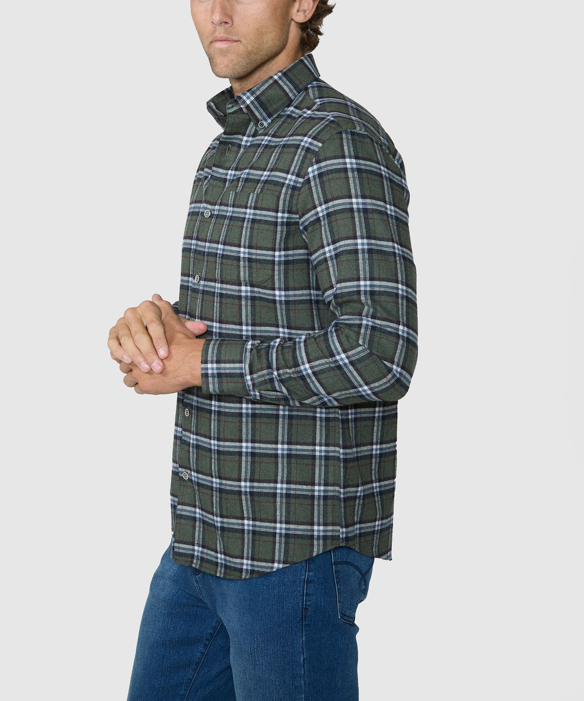 Westport Lifestyle Long Sleeve Field Day Flannel Sport Shirt - Olive, Men's Big & Tall
