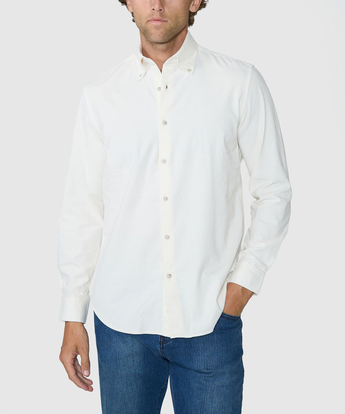 Westport Lifestyle Long Sleeve Tidewashed Corduroy Sport Shirt - Ivory, Men's Big & Tall