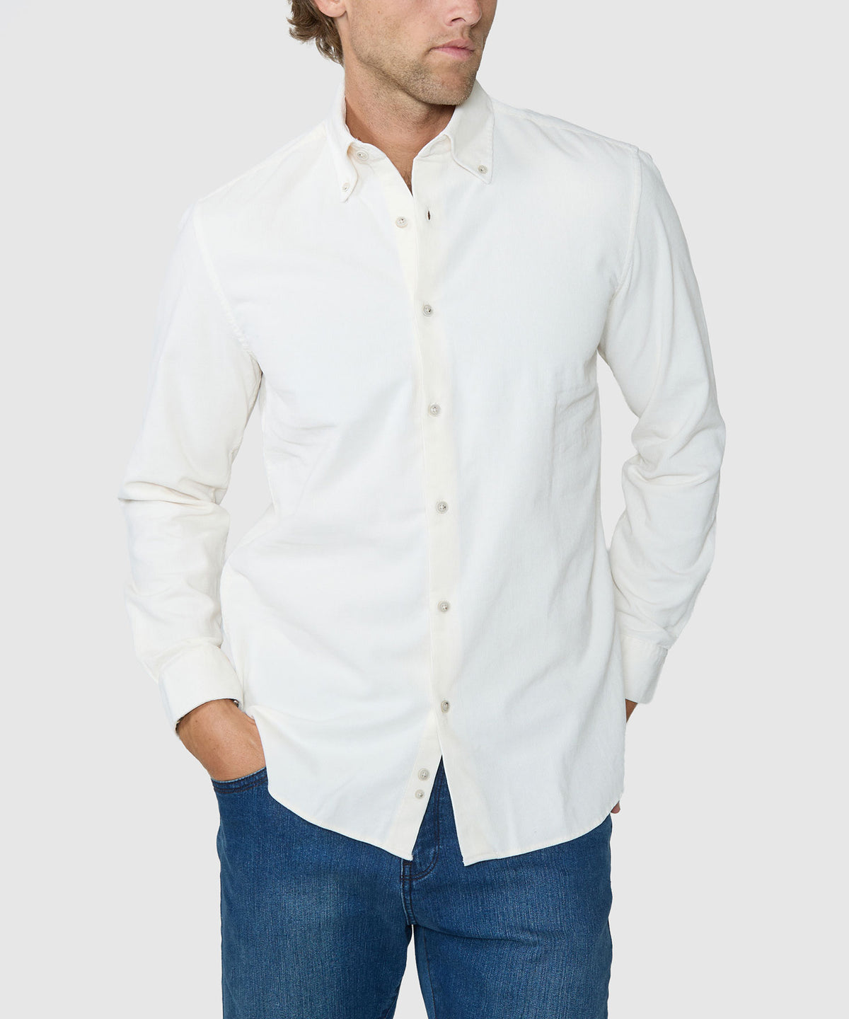 Westport Lifestyle Long Sleeve Tidewashed Corduroy Sport Shirt - Ivory, Men's Big & Tall