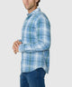 Blue plaid long-sleeve button-down shirt with sleeve cuffs and chest pockets. - Soapstone