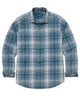 Blue plaid long-sleeve button-down sport shirt with front buttons and chest pockets. - Soapstone