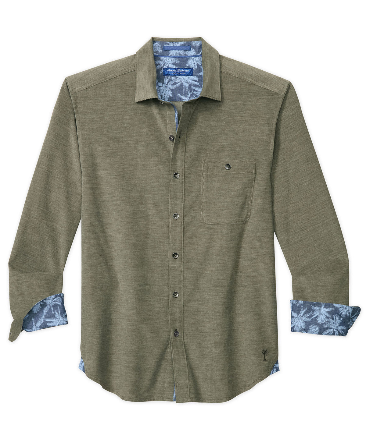 Men's long-sleeve sport shirt, olive spread collar, button front, chest pocket - Palm Moss, Tommy Bahama Men's Big & Tall