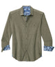 Men's long-sleeve sport shirt, olive spread collar, button front, chest pocket - Palm Moss