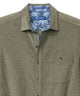 Men's long-sleeve sport shirt, olive with palm-print inside collar, button chest pocket